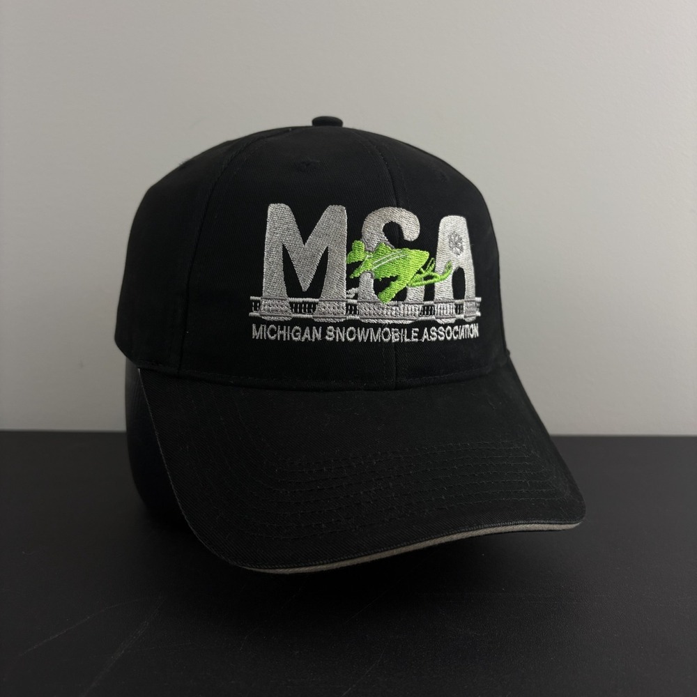 Vintage Cap America Michigan Snowmobile Association Hat Black Green Sled MSA Cap